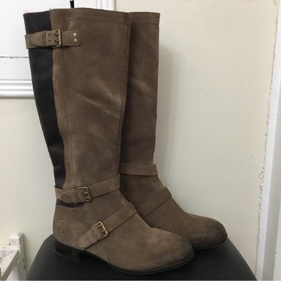 UGG Beige Suede Buckle Cydnee Riding Boots - Picture 2 of 12